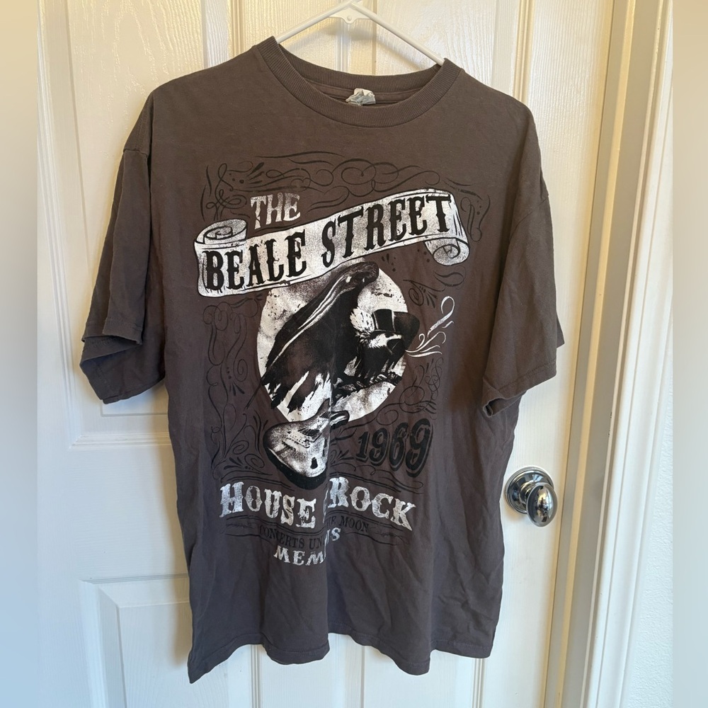 VINTAGE Beale Street Memphis Brown White Graphic Tee Size X Large